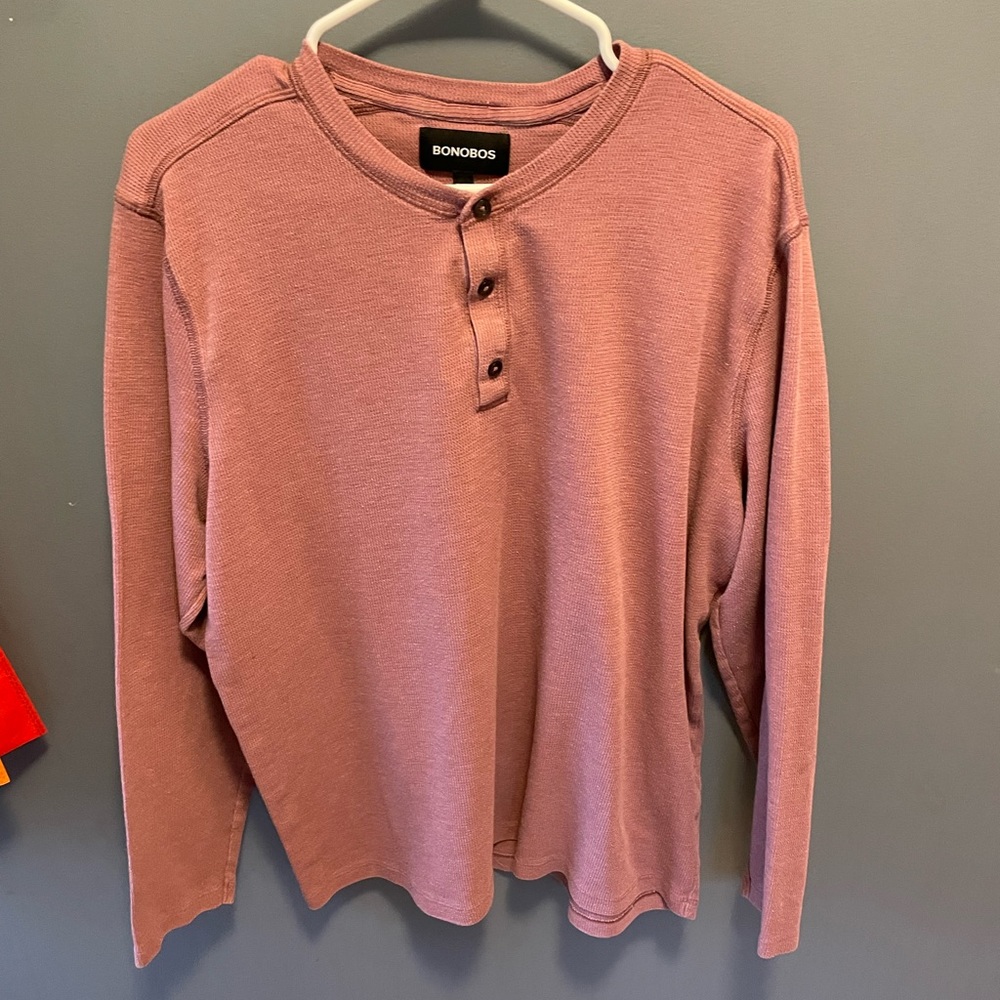 Bonobos Lightweight Waffle Henley - heather ruby - Large